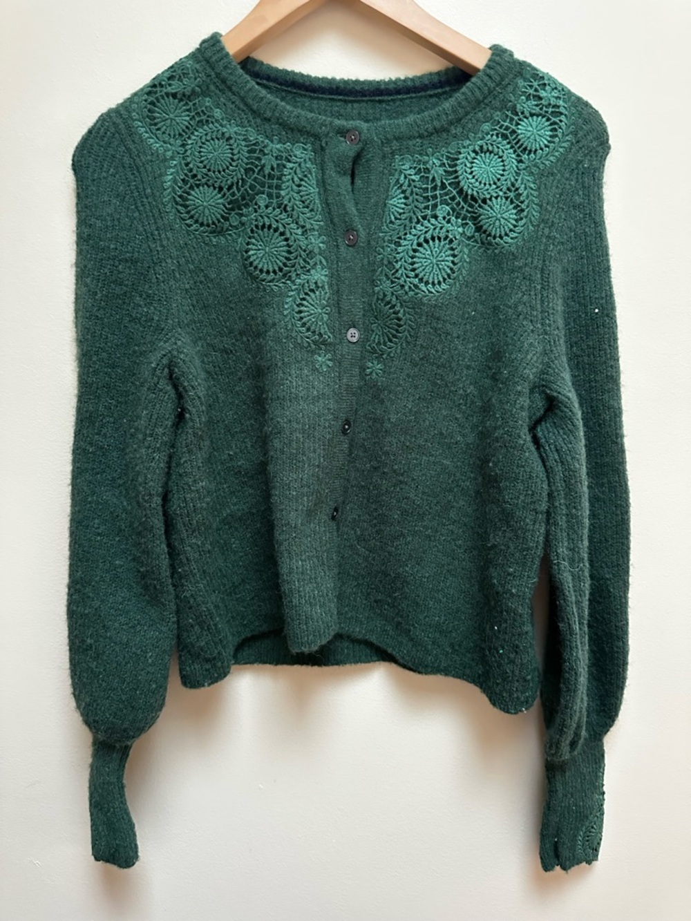 Boden Dark Green Cardigan with Lace Cuffs - Picture 6 of 9
